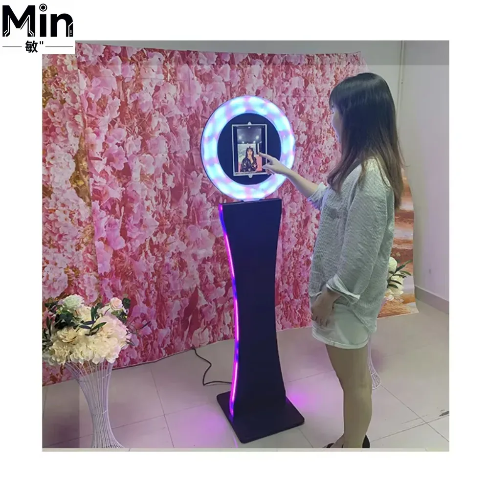Photo Booth Machine - Tragbare 360-Grad-Fotobox-Maschine mit 3D-Ringlicht-LED-Selfie-Halterung für Hochzeiten,
